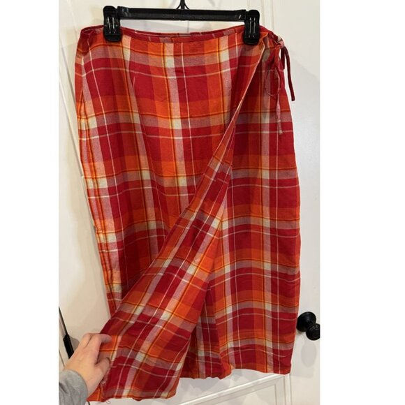 Vintage Josephine Chaus Sport Red and Orange Plaid Wrap Skirt EUC - Picture 3 of 9